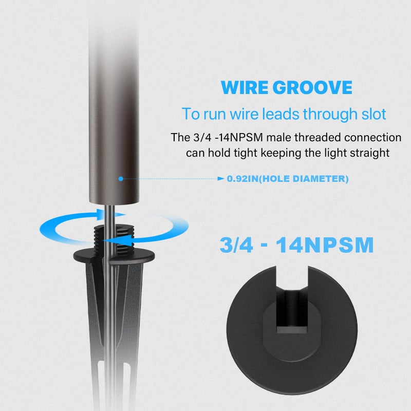 GOODSMANN 2PCS Metal Ground Spike Stake Male Thread Replacement 3/4-14NPSM for Low Voltage Landscape Lights Compatible with GOODSMANN Lights 9920-4820-02 - Image 5